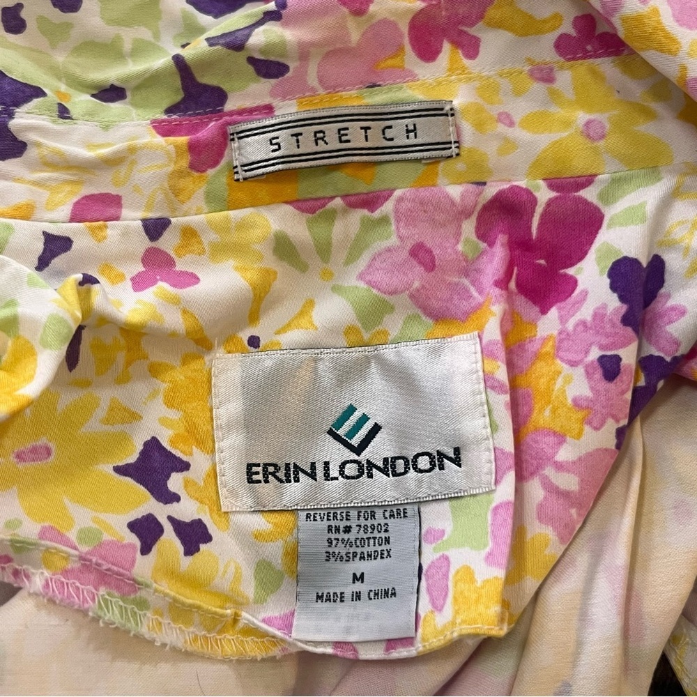 Erin London stretch floral open front blazer cotton blends Sz M vintage Spring - Picture 7 of 8
